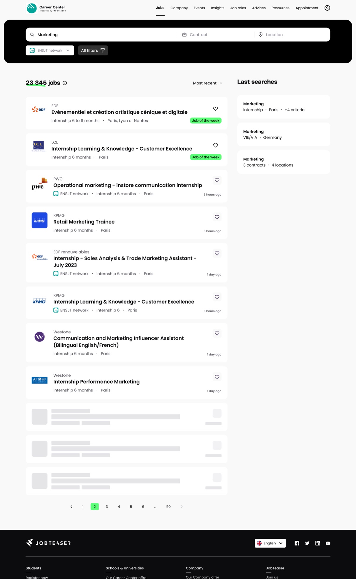 JobTeaser web app in use, live
