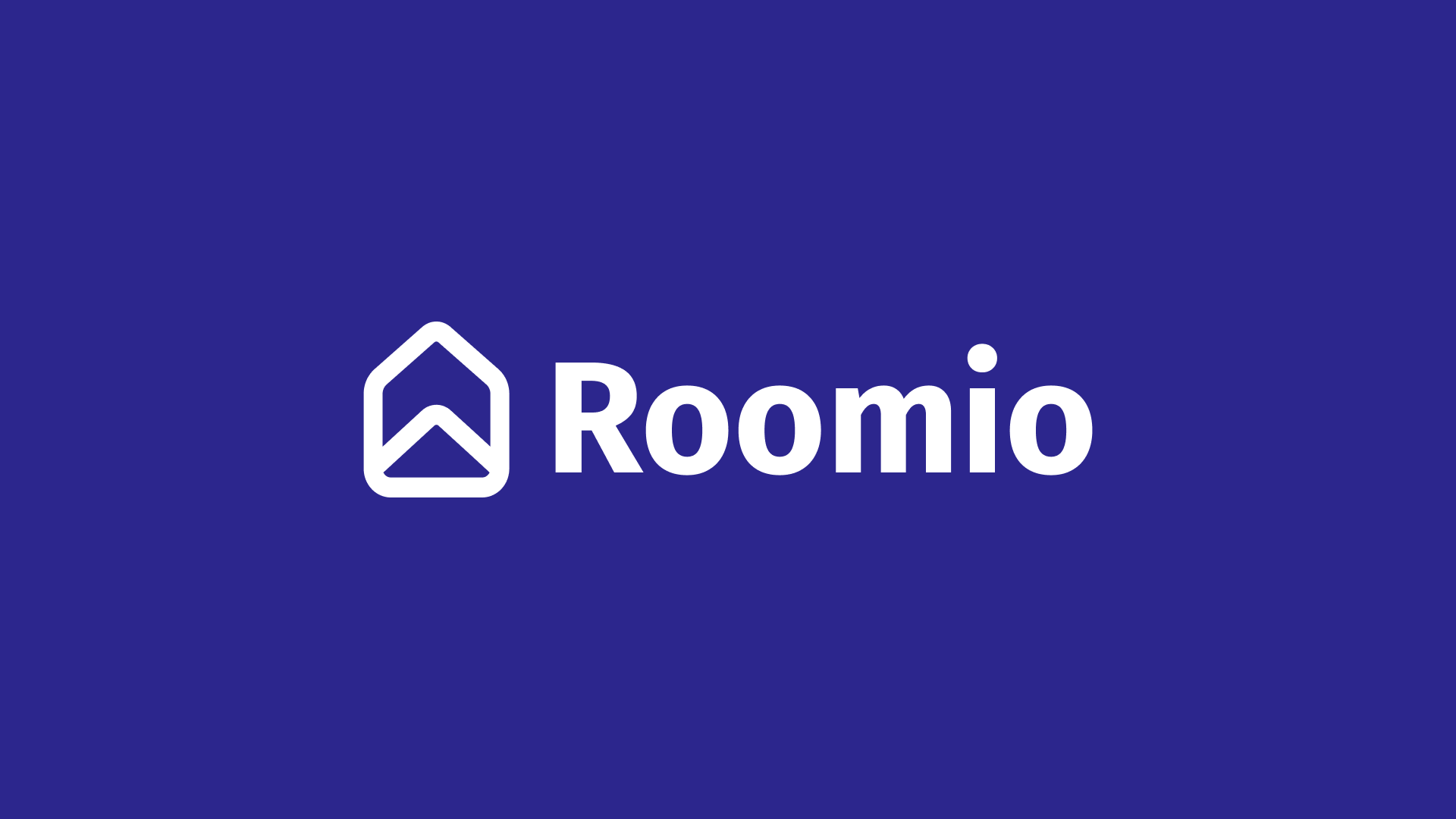 The Roomio logo reversed in white on the brand indigo